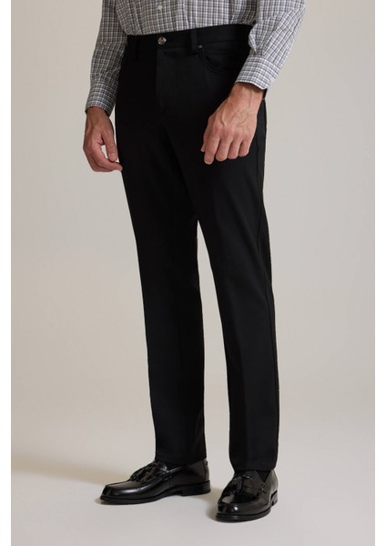 Erkek Siyah Slim Fit Yan Cepli Kanvas Pantolon
