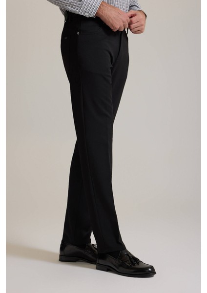 Erkek Siyah Slim Fit Yan Cepli Kanvas Pantolon