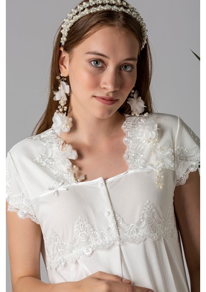 Ekru Sabahlıklı Hamile Lohusa Gecelik Takım indirimleri