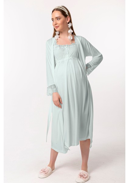 Turkuaz Sabahlıklı Hamile Lohusa Gecelik Takım fiyatları