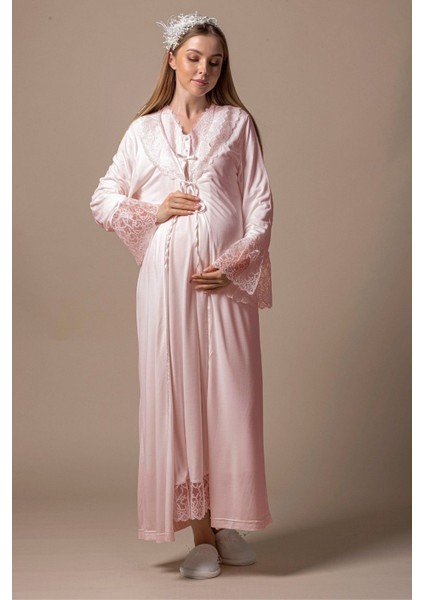 Pembe Sabahlıklı Hamile Lohusa Gecelik Takım