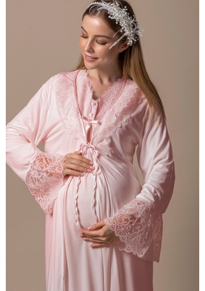 Pembe Sabahlıklı Hamile Lohusa Gecelik Takım fiyatları