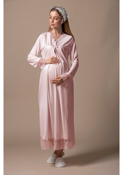 Pembe Sabahlıklı Hamile Lohusa Gecelik Takım modelleri