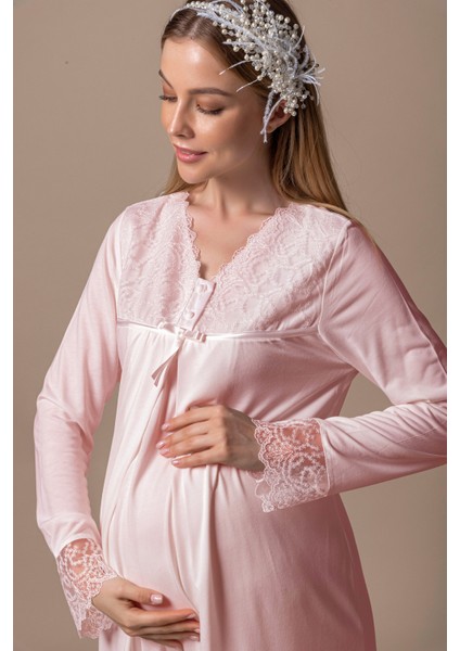 Pembe Sabahlıklı Hamile Lohusa Gecelik Takım fırsatları