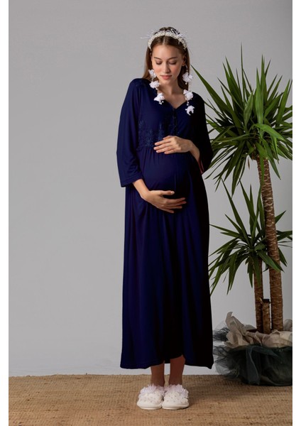 Lacivert Sabahlıklı Hamile Lohusa Gecelik Takım fırsatları