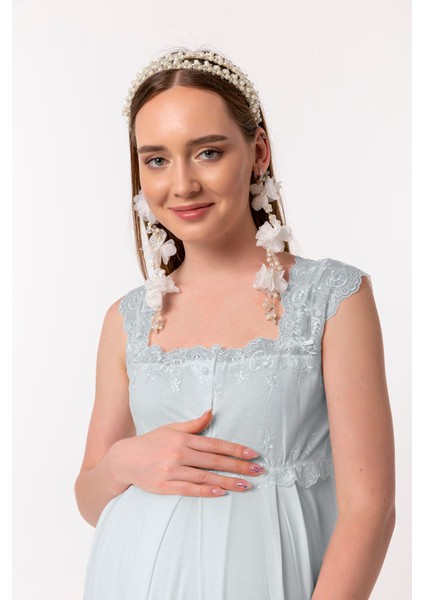 Mavi Dantelli Hamile Lohusa Gecelik fiyatları