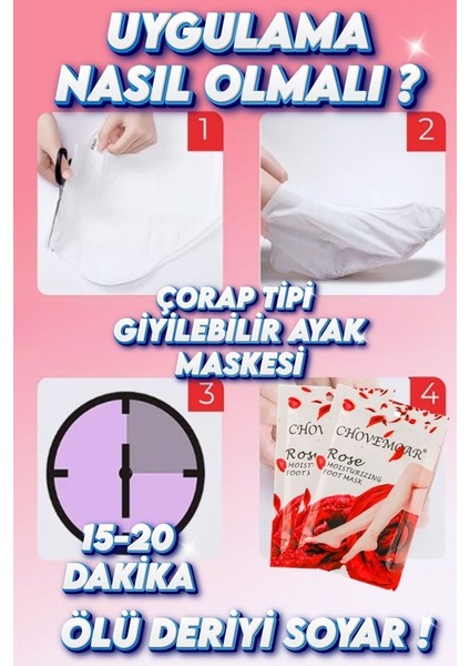 Gül Yağlı Ayak Bakım Maskesi Çorap Tipi 5 Takım