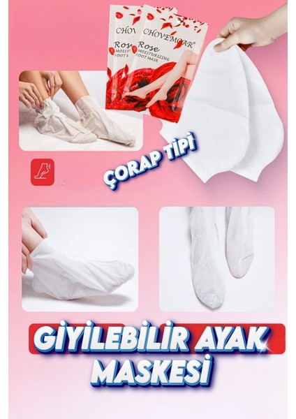 Gül Yağlı Ayak Bakım Maskesi Çorap Tipi 5 Takım
