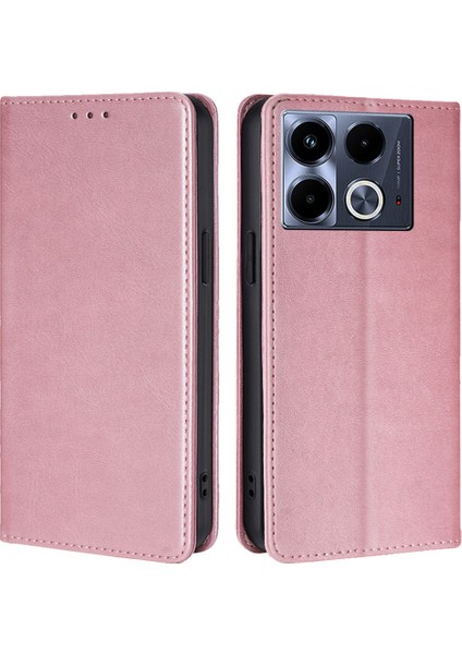 Infinix Note 40 Standlı Kılıf Buzağı Dokulu Deri Kapak Telefon Aksesuarı (Yurt Dışından)