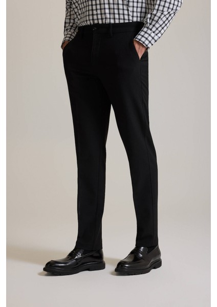 Erkek Siyah Regular Fit Yan Cepli Kışlık Kanvas Pantolon