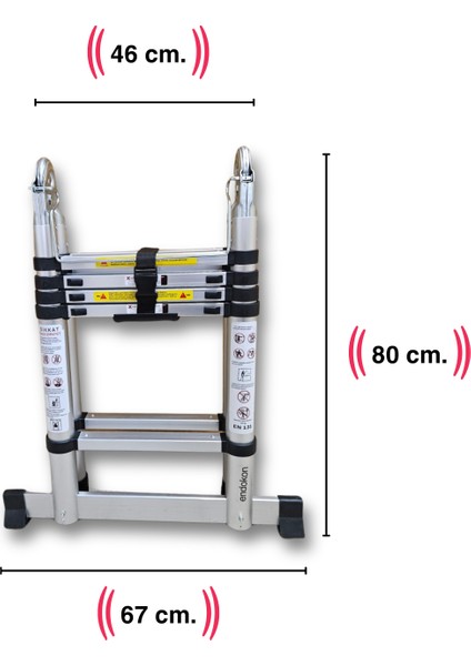 160 + 160 Cm. - 5+5 Basamaklı Teleskobik / Teleskopik Merdiven - A Tipi Uzayan Merdiven