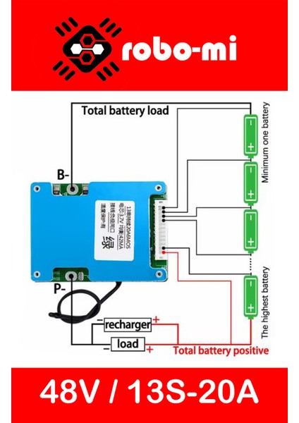 Bms Li-Ion 13S 48V 20A Balanslı Ortak Port modelleri