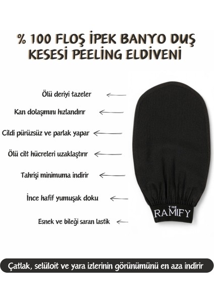Siyah Banyo Duş Kesesi Peeling Eldiveni %100 Floş İpek Kadın Ve Erkekler İçin (Unisex)