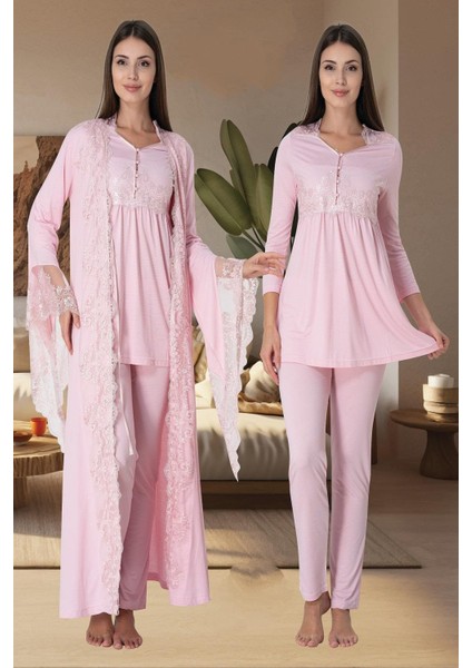 Pembe Sabahlıklı Hamile Lohusa Pijama Takımı