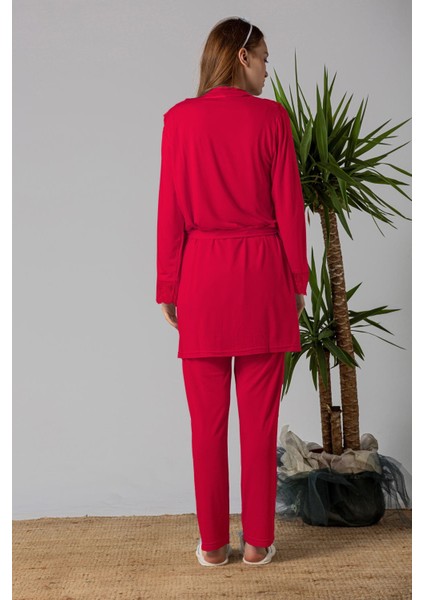 Vişne Sabahlıklı Hamile Lohusa Pijama Takımı modelleri
