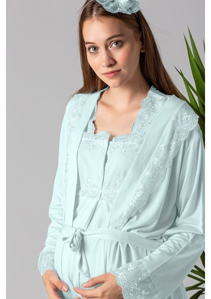 Turkuaz Sabahlıklı Hamile Lohusa Pijama Takımı fiyatları