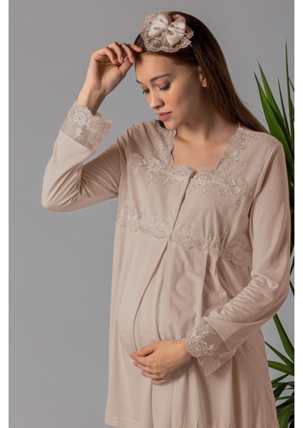 Kahverengi Hamile Lohusa Pijama Takımı