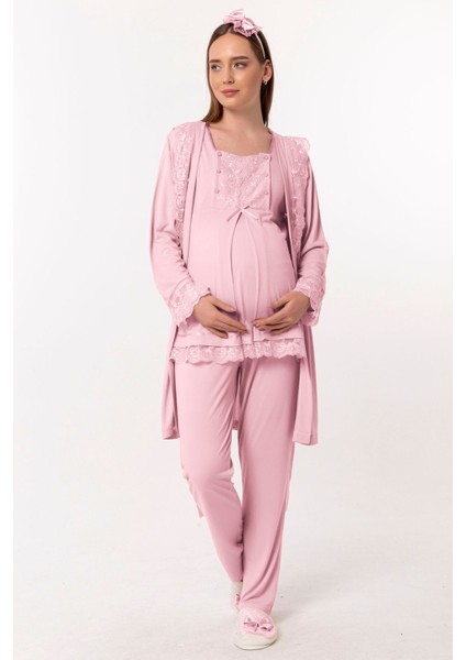 Pembe Sabahlıklı Hamile Lohusa Pijama Takımı