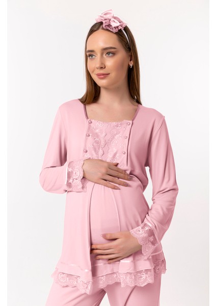 Pembe Sabahlıklı Hamile Lohusa Pijama Takımı fırsatları
