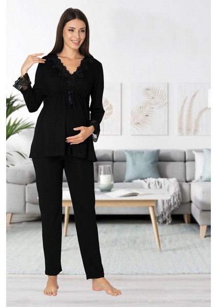 Siyah Hamile Lohusa Pijama Takımı