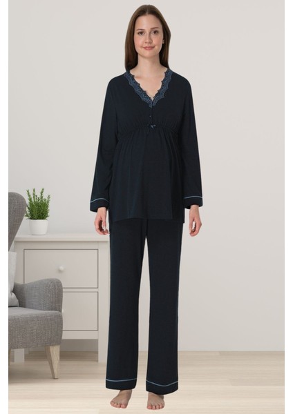 Lacivert Hamile Lohusa Pijama Takımı