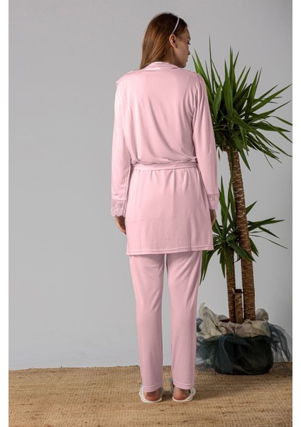 Pembe Sabahlıklı Hamile Lohusa Pijama Takımı modelleri