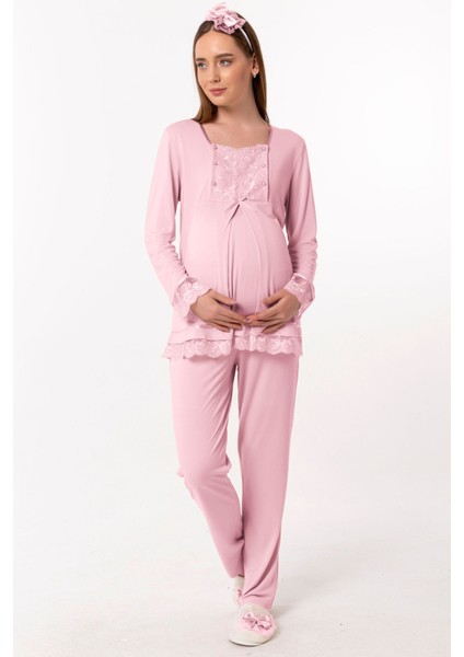 Pembe Sabahlıklı Hamile Lohusa Pijama Takımı