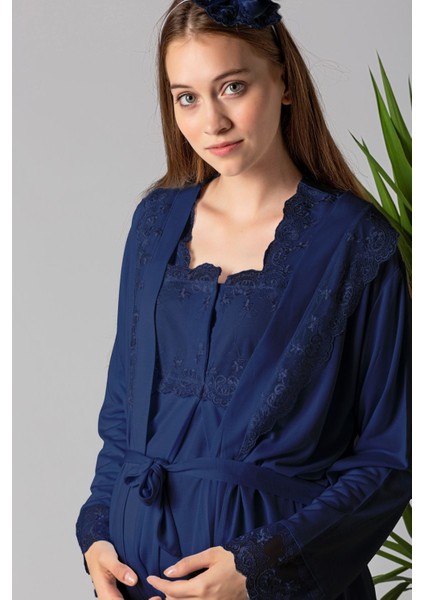 Lacivert Sabahlıklı Hamile Lohusa Pijama Takımı fiyatları