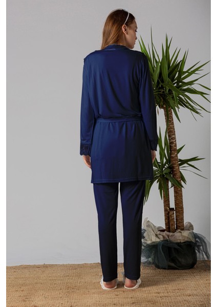 Lacivert Sabahlıklı Hamile Lohusa Pijama Takımı modelleri