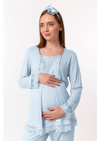 Mavi Sabahlıklı Hamile Lohusa Pijama Takımı fırsatları