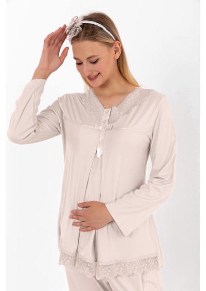 Kahverengi Hamile Lohusa Pijama Takımı