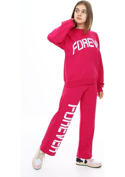 Kız Çocuk Forever Baskılı Geniş Paçalı 2 Iplik Eşofman Takımı PX7122