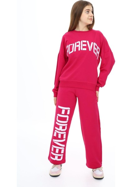 Kız Çocuk Forever Baskılı Geniş Paçalı 2 Iplik Eşofman Takımı PX7122 fiyatları