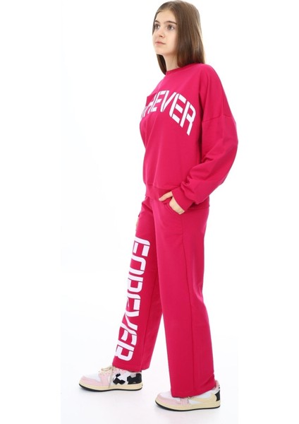 Kız Çocuk Forever Baskılı Geniş Paçalı 2 Iplik Eşofman Takımı PX7122 fırsatları