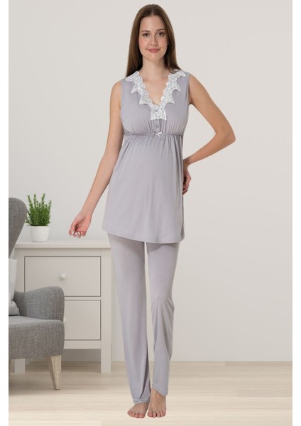 Gri Hamile Lohusa Pijama Takımı