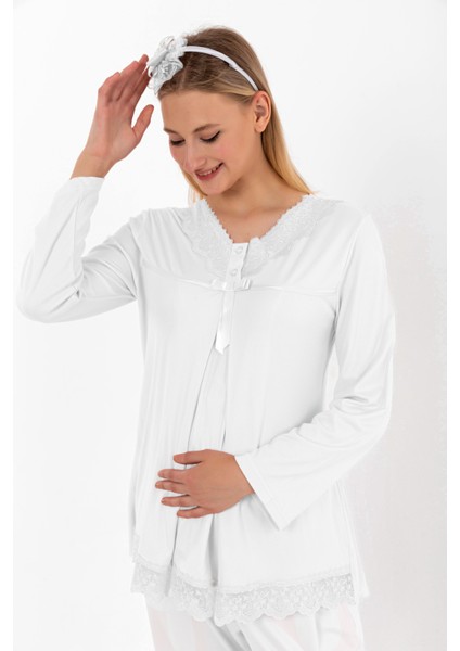 Ekru Hamile Lohusa Pijama Takımı