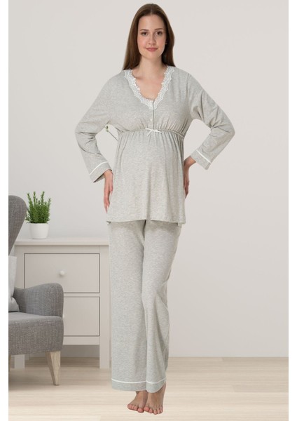 Gri Hamile Lohusa Pijama Takımı