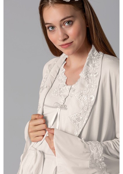 Ekru Sabahlıklı Hamile Lohusa Pijama Takımı fiyatları