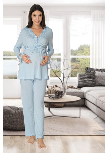 Mavi Hamile Lohusa Pijama Takımı
