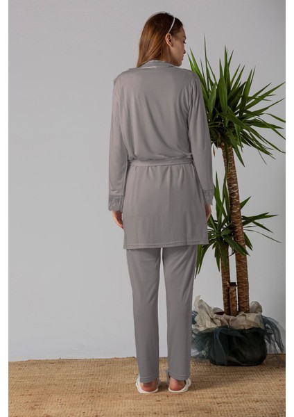 Füme Sabahlıklı Hamile Lohusa Pijama Takımı modelleri