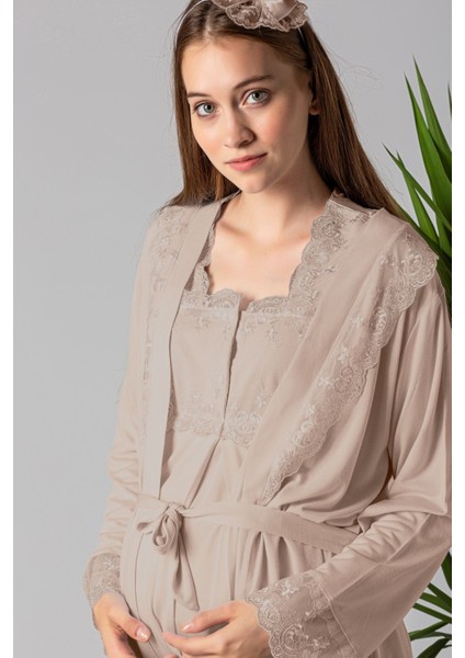 Kahverengi Sabahlıklı Hamile Lohusa Pijama Takımı fiyatları