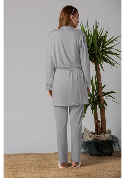 Gri Sabahlıklı Hamile Lohusa Pijama Takımı
