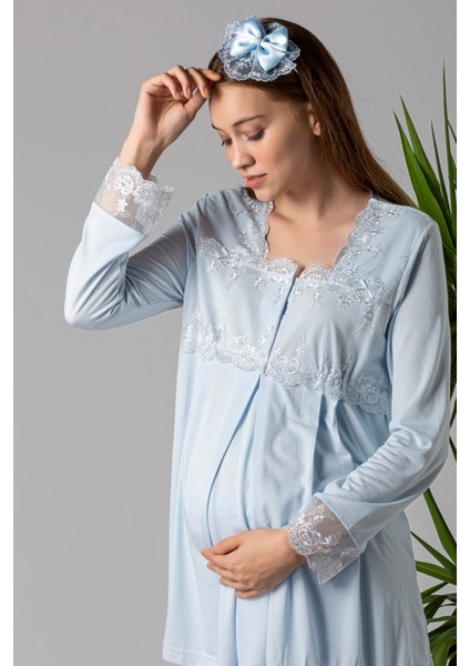Mavi Hamile Lohusa Pijama Takımı