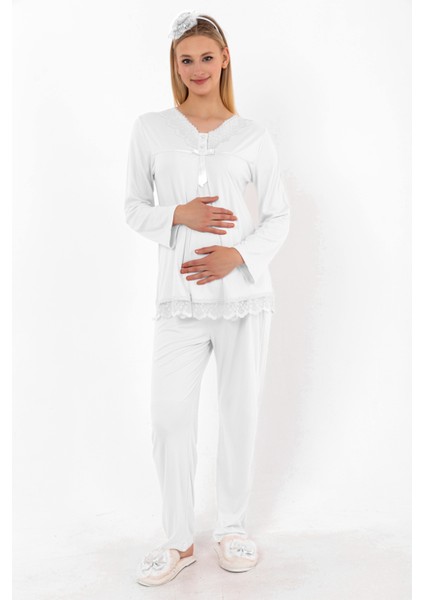 Ekru Hamile Lohusa Pijama Takımı