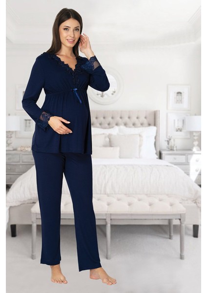 Lacivert Hamile Lohusa Pijama Takımı