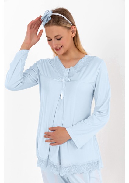 Mavi Hamile Lohusa Pijama Takımı