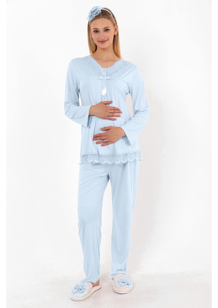 Mavi Hamile Lohusa Pijama Takımı