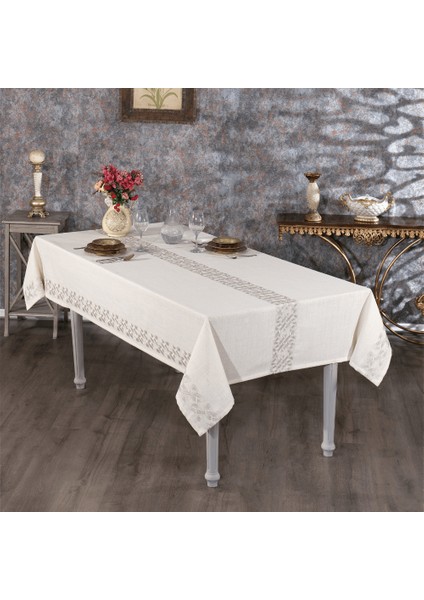 Larissa Gardenya Bej Kumaş Taş Nakışlı Masa Örtüsü fiyatları