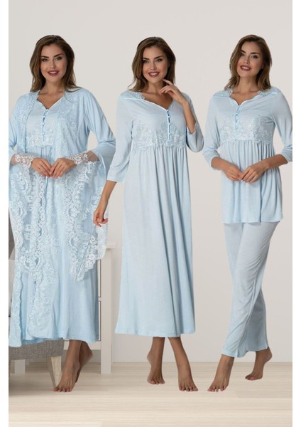 Mavi Dantelli Hamile Lohusa Set