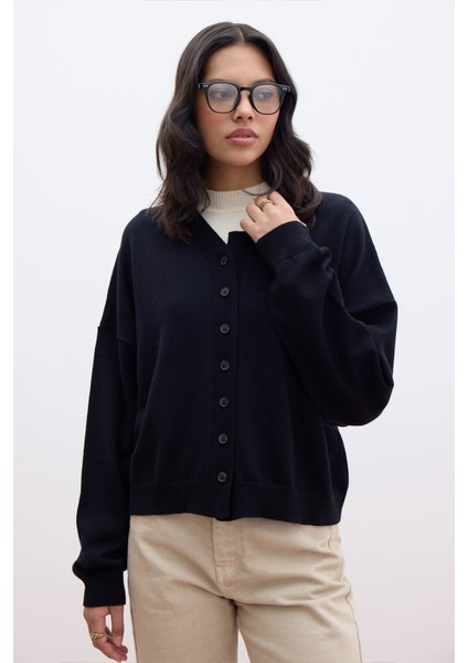 Yumuşak Dokulu Oversize Triko Hırka Siyah
